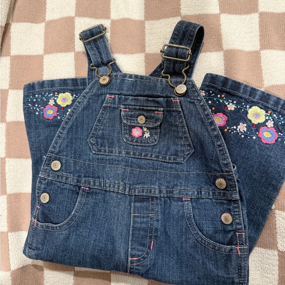 Denim Old Navy Floral Embroidered Kids Overalls